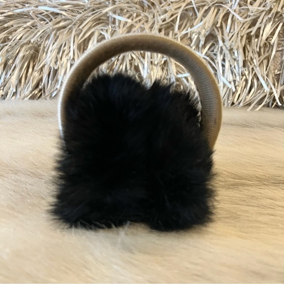 MICHAEL KORS (not outlet!) Black Fur Earmuffs Logo Tan Lettering on Headband - Picture 7 of 12